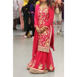 Beautiful 3 piece pink gharara suit, perfect for festivals/parties.